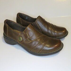 Earth Origins Womens Galen Brown Leather Round Toe Slip On Heeled Loafers size 8